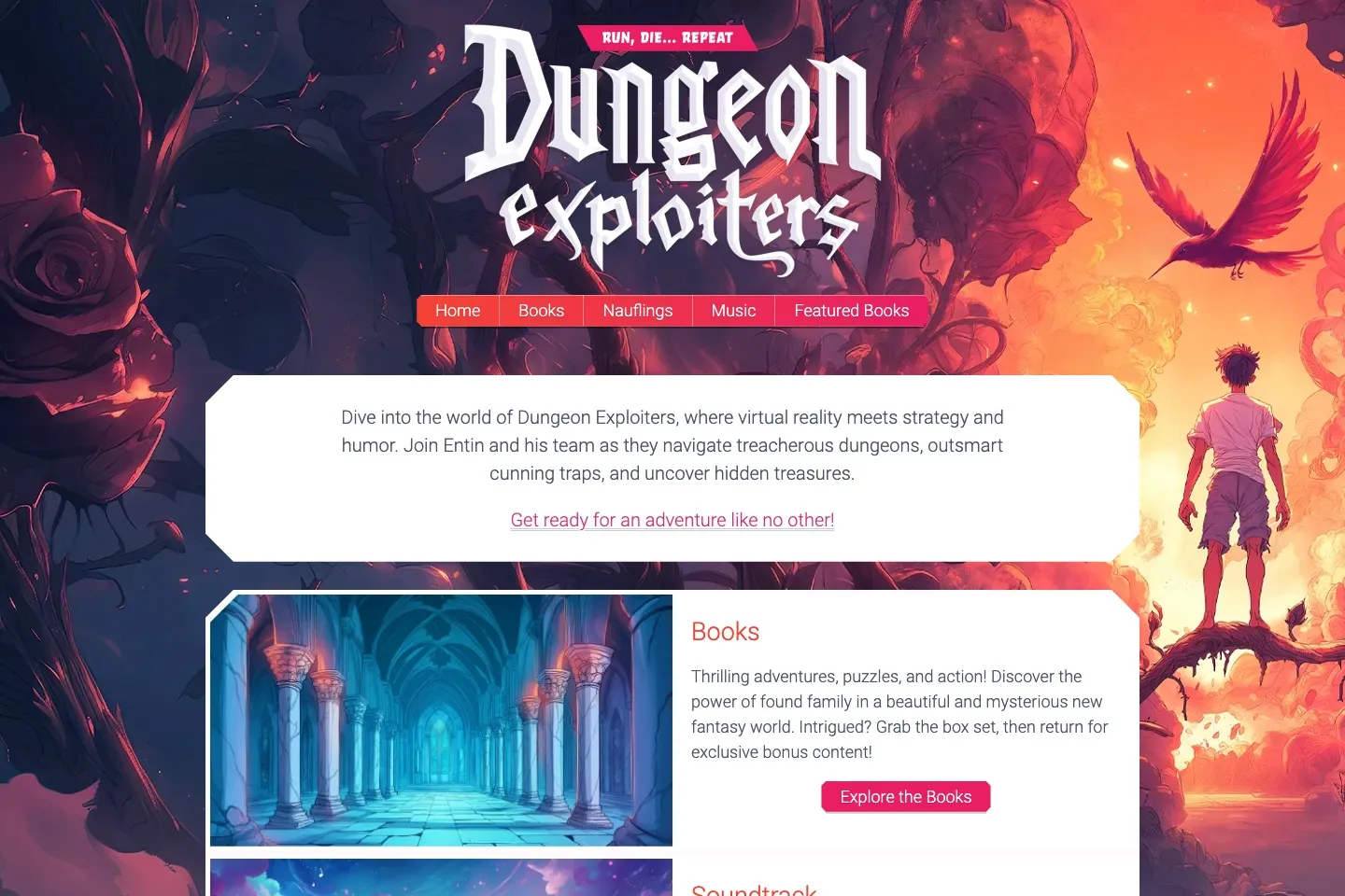 The dungeonexploiters.com homepage