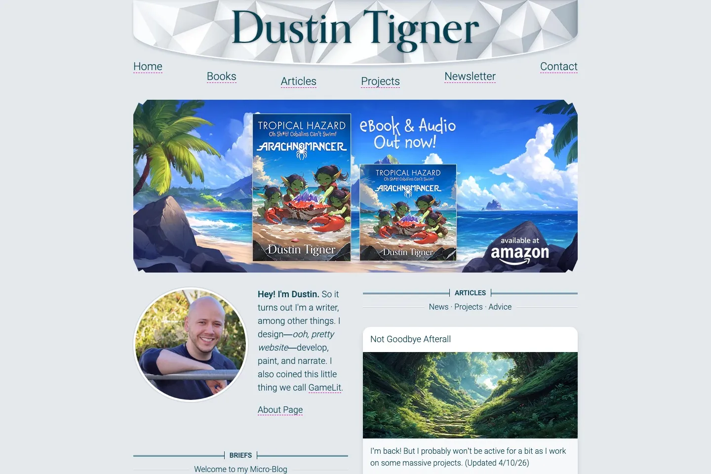 The dustintigner.com homepage