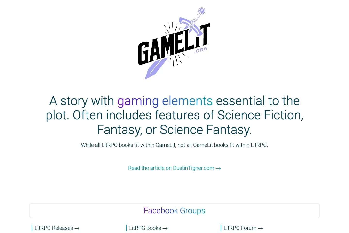 The gamelit.org homepage
